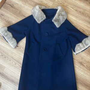 Navy Blue Kids Coat with Faux Fur Trim